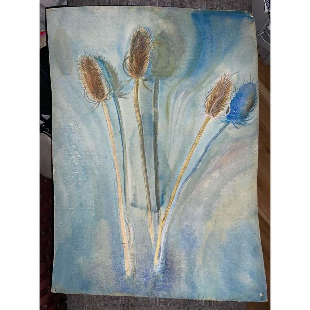 22” x 16” Double Sided Watercolor Painting Unknown Artist Unframed